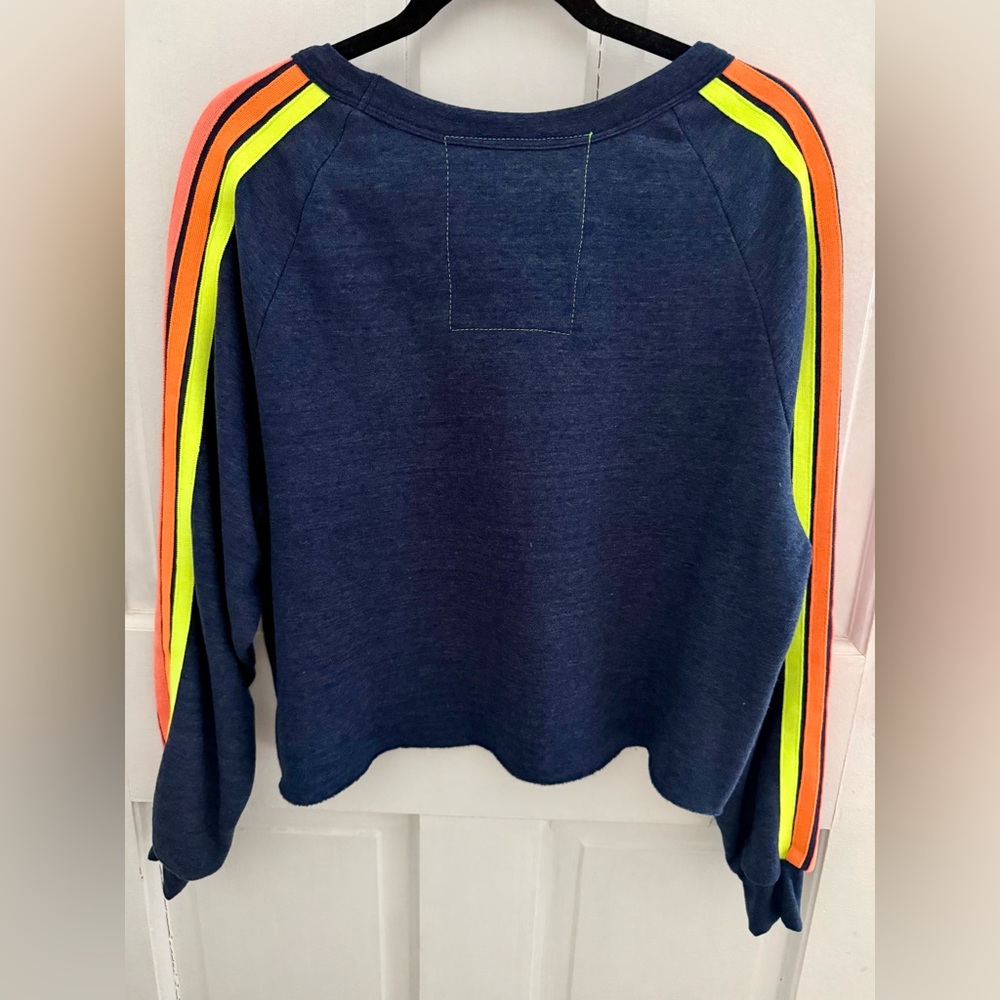 Aviator Nation Bolt Cropped Classic Crewneck in Heather Navy Neon - Picture 2 of 8